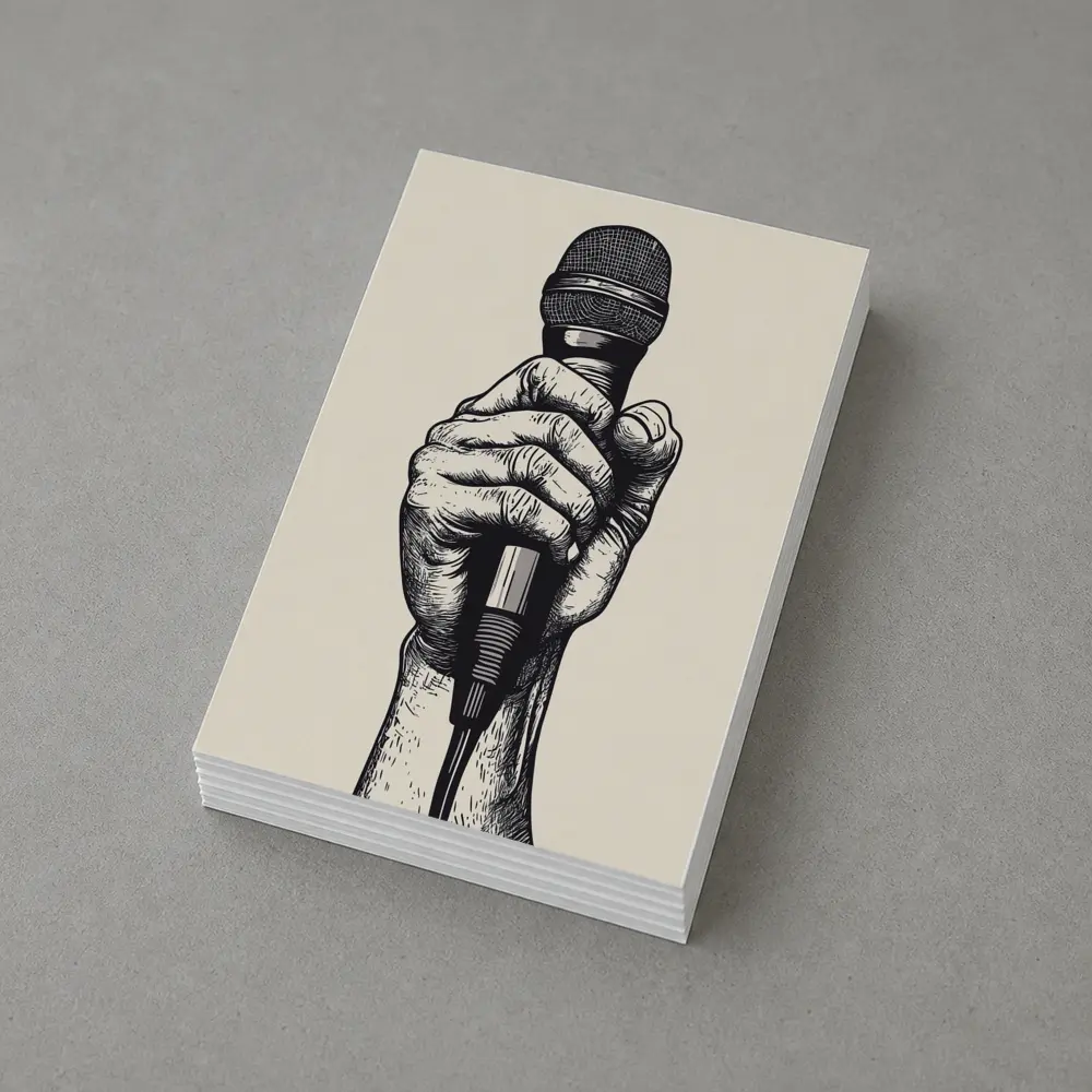 Hand Holding Microphone Black White Drawing – Postcards