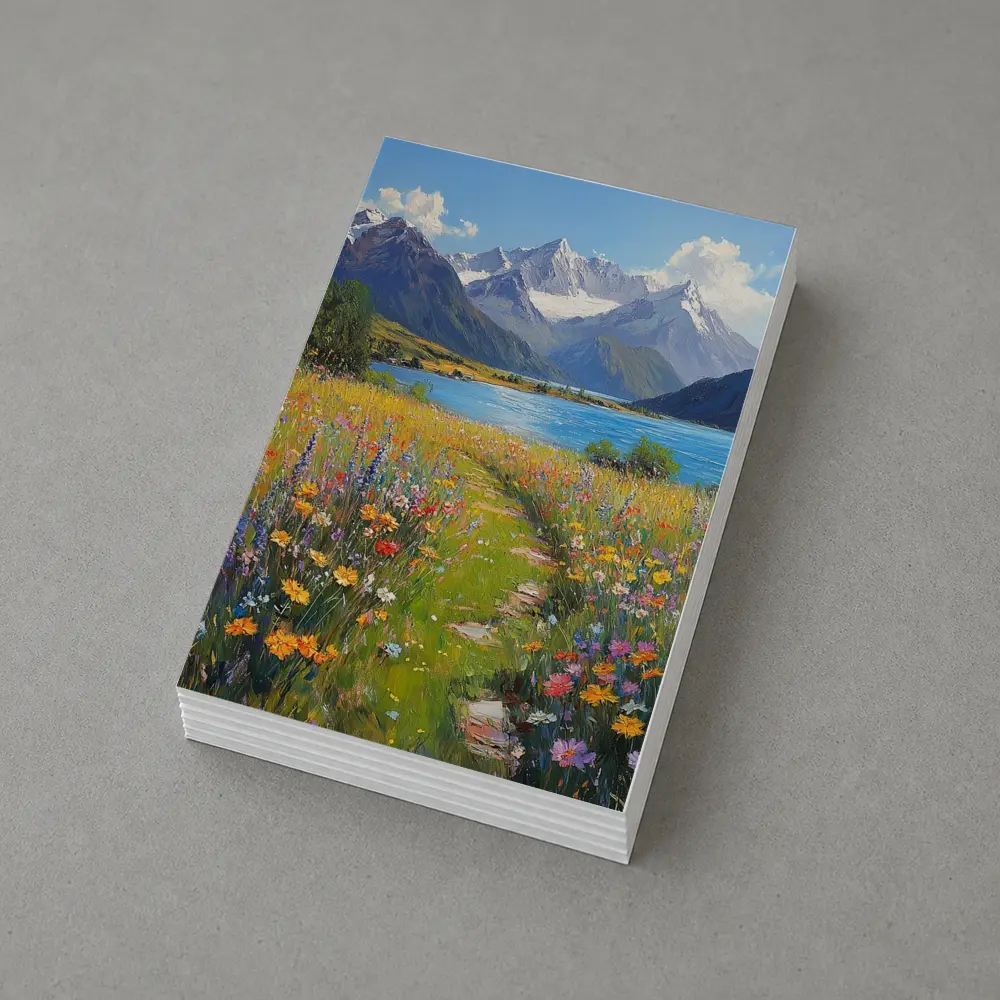 Wildflower Meadow Path Snow Capped Mountains – Postcards