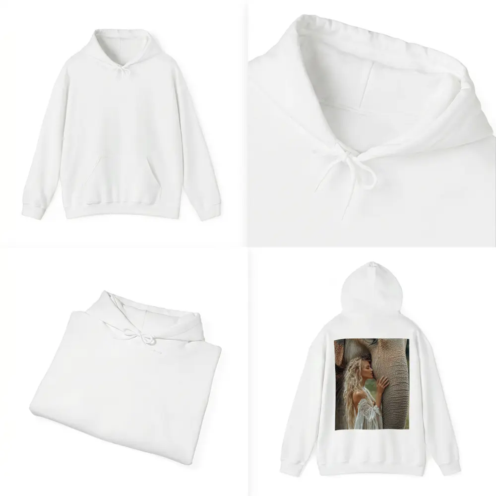 Woman With Elephant Boho White Dress – Hoodies