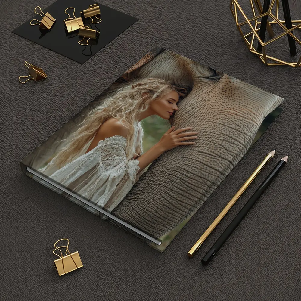 Woman With Elephant Boho White Dress – Notebooks