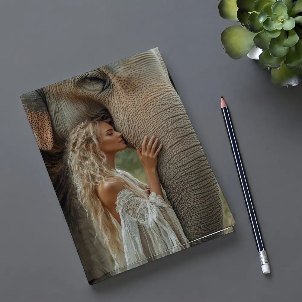 Woman With Elephant Boho White Dress – Notebooks