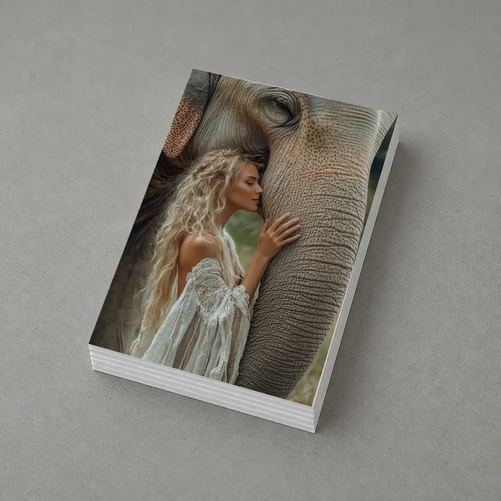 Woman With Elephant Boho White Dress – Postcards