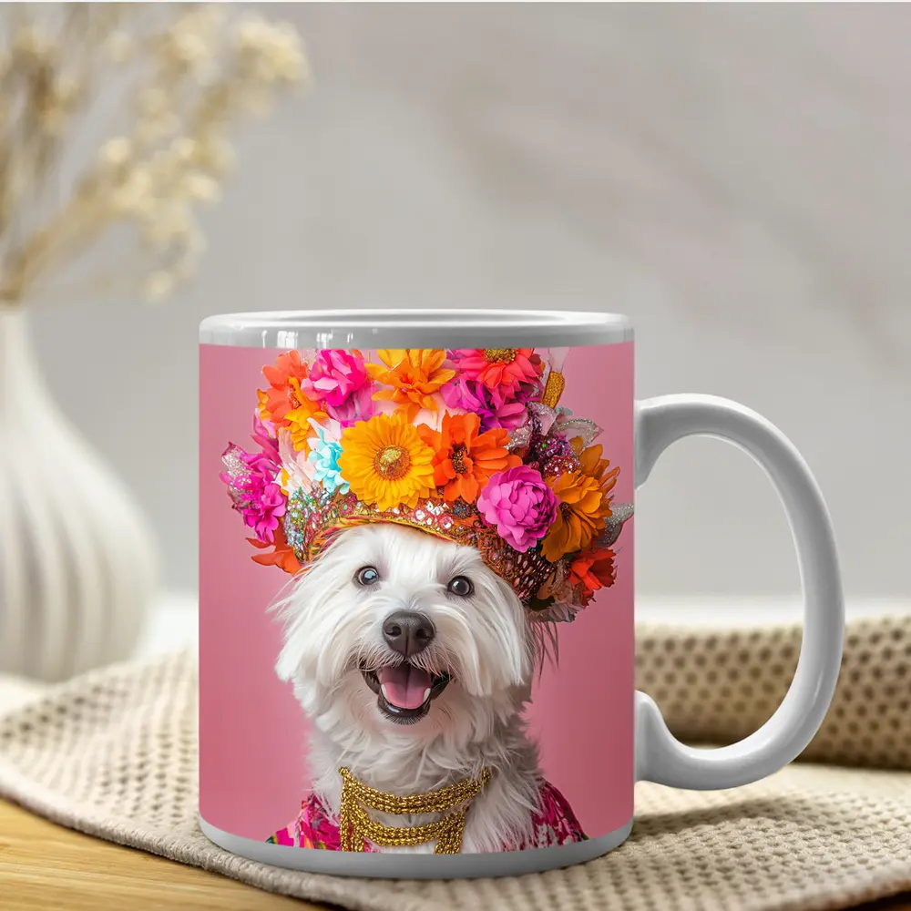 West Highland Terrier Floral Crown Pink Background – Mugs