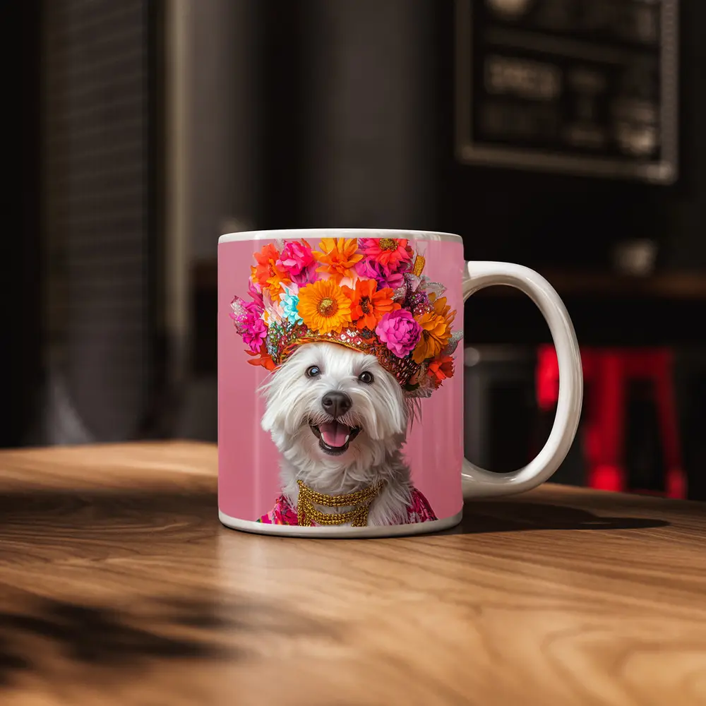 West Highland Terrier Floral Crown Pink Background – Mugs