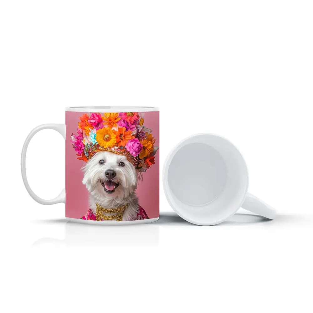 West Highland Terrier Floral Crown Pink Background – Mugs