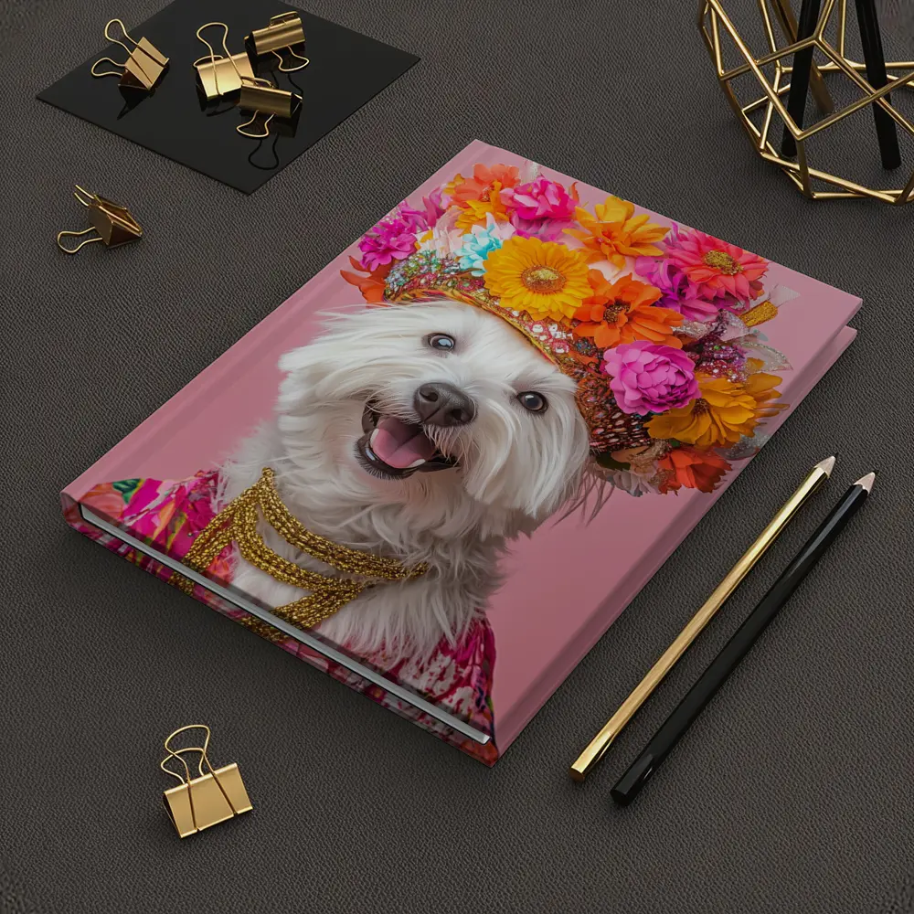 West Highland Terrier Floral Crown Pink Background – Notebooks