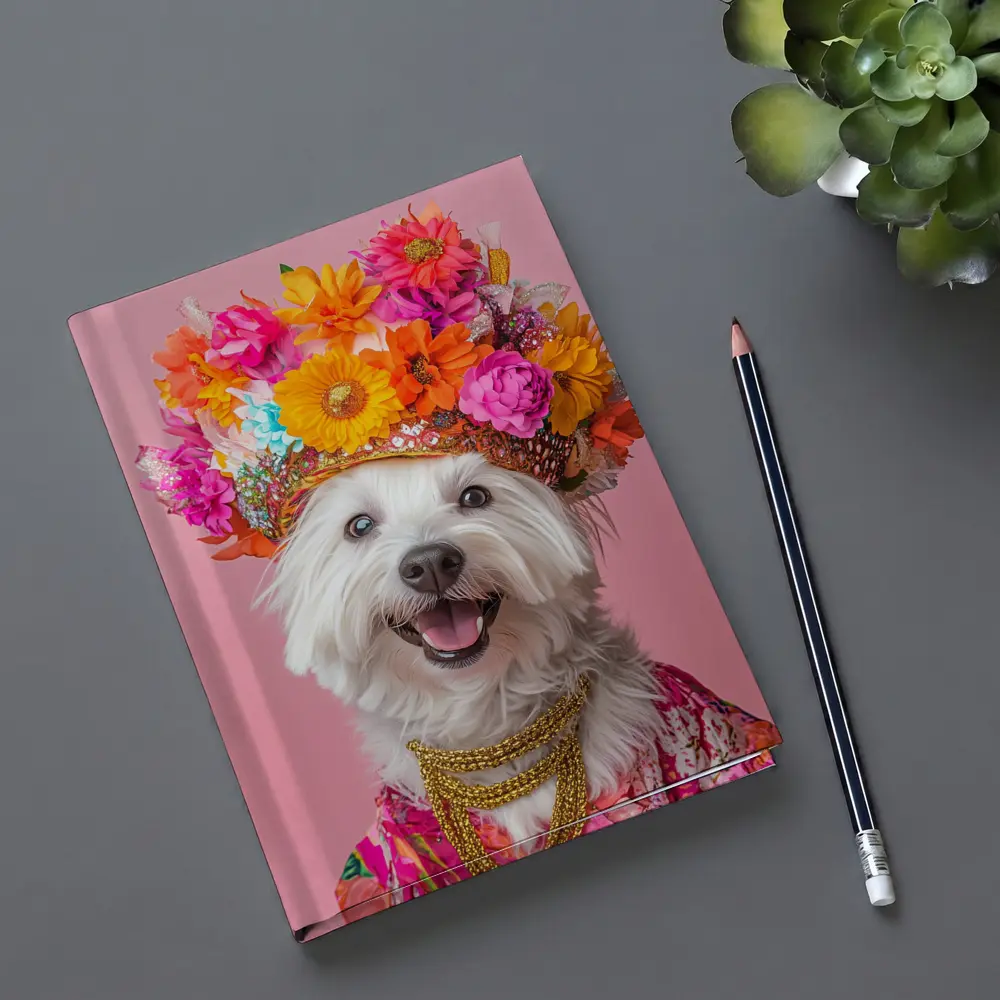 West Highland Terrier Floral Crown Pink Background – Notebooks