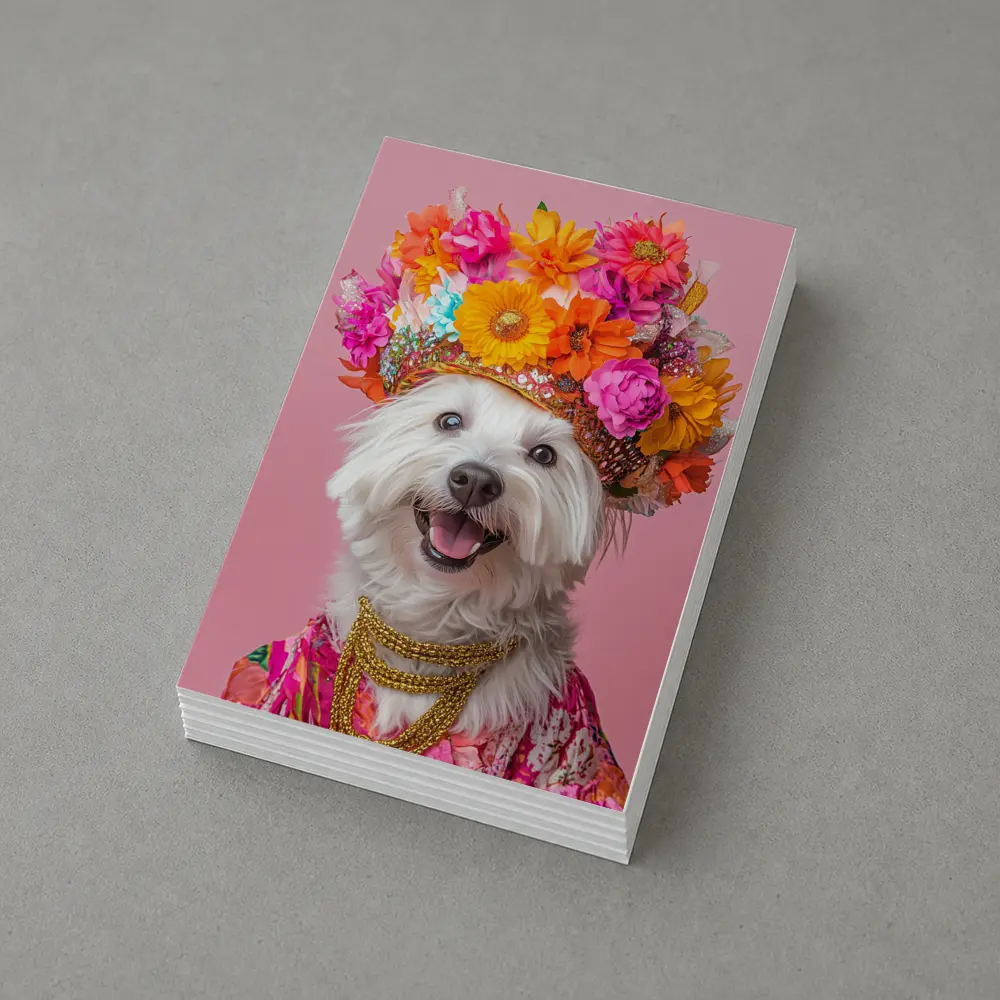West Highland Terrier Floral Crown Pink Background – Postcards