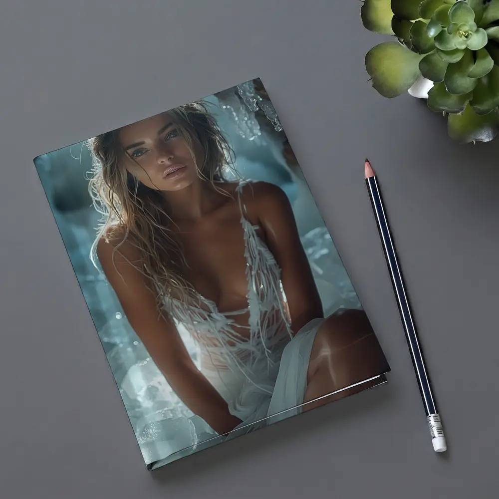 Woman in White Dress Among Ice Rocks – Notebooks