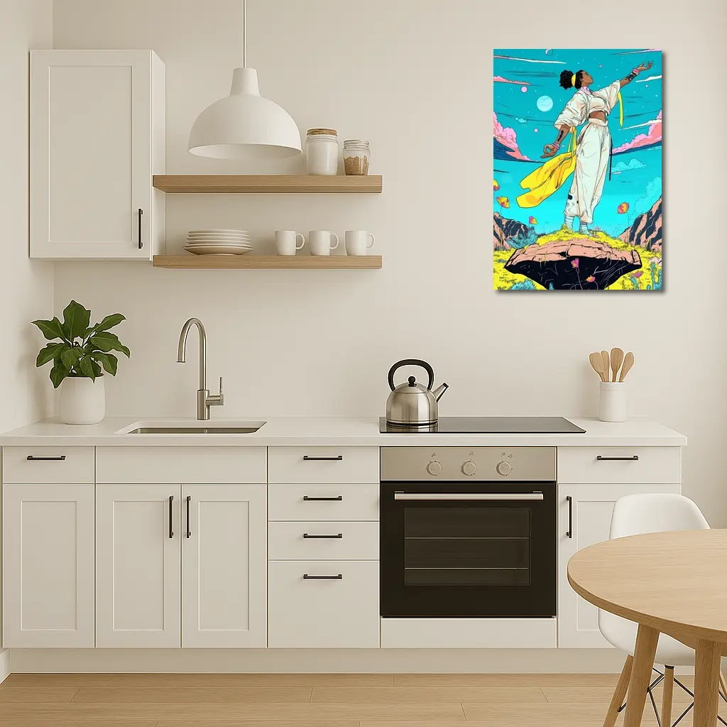 Black Woman Standing Sky Comic Art Style – Wall Art