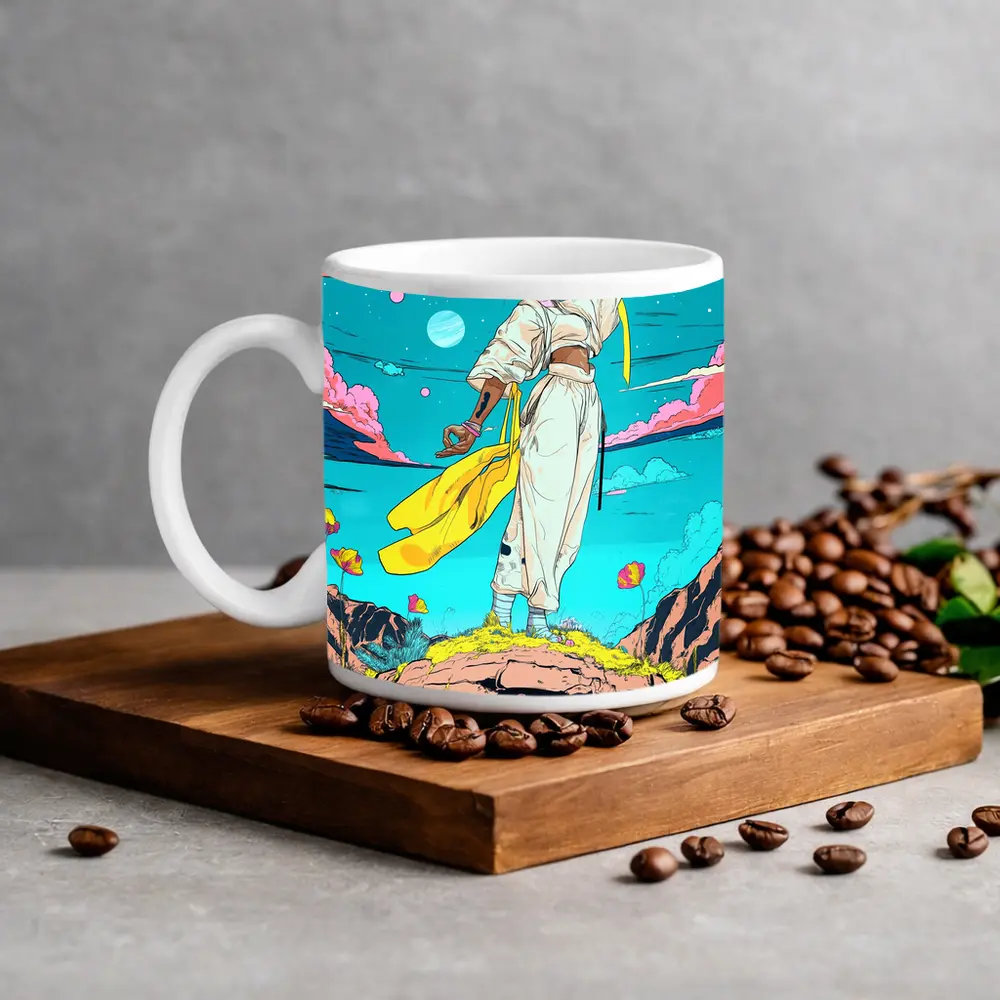 Black Woman Standing Sky Comic Art Style – Mugs