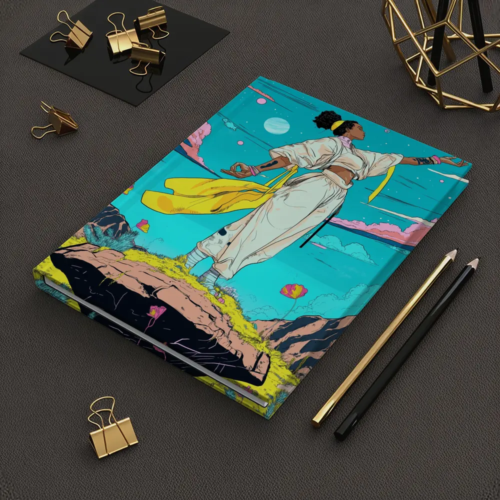 Black Woman Standing Sky Comic Art Style – Notebooks