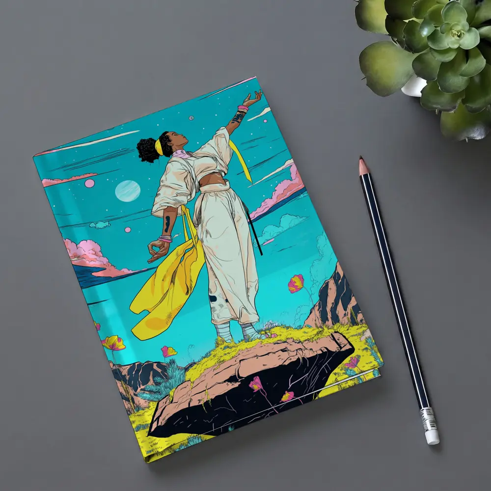 Black Woman Standing Sky Comic Art Style – Notebooks