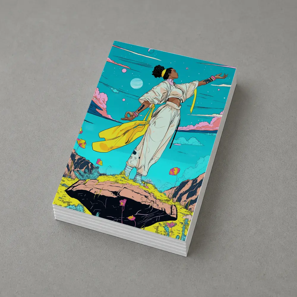 Black Woman Standing Sky Comic Art Style – Postcards