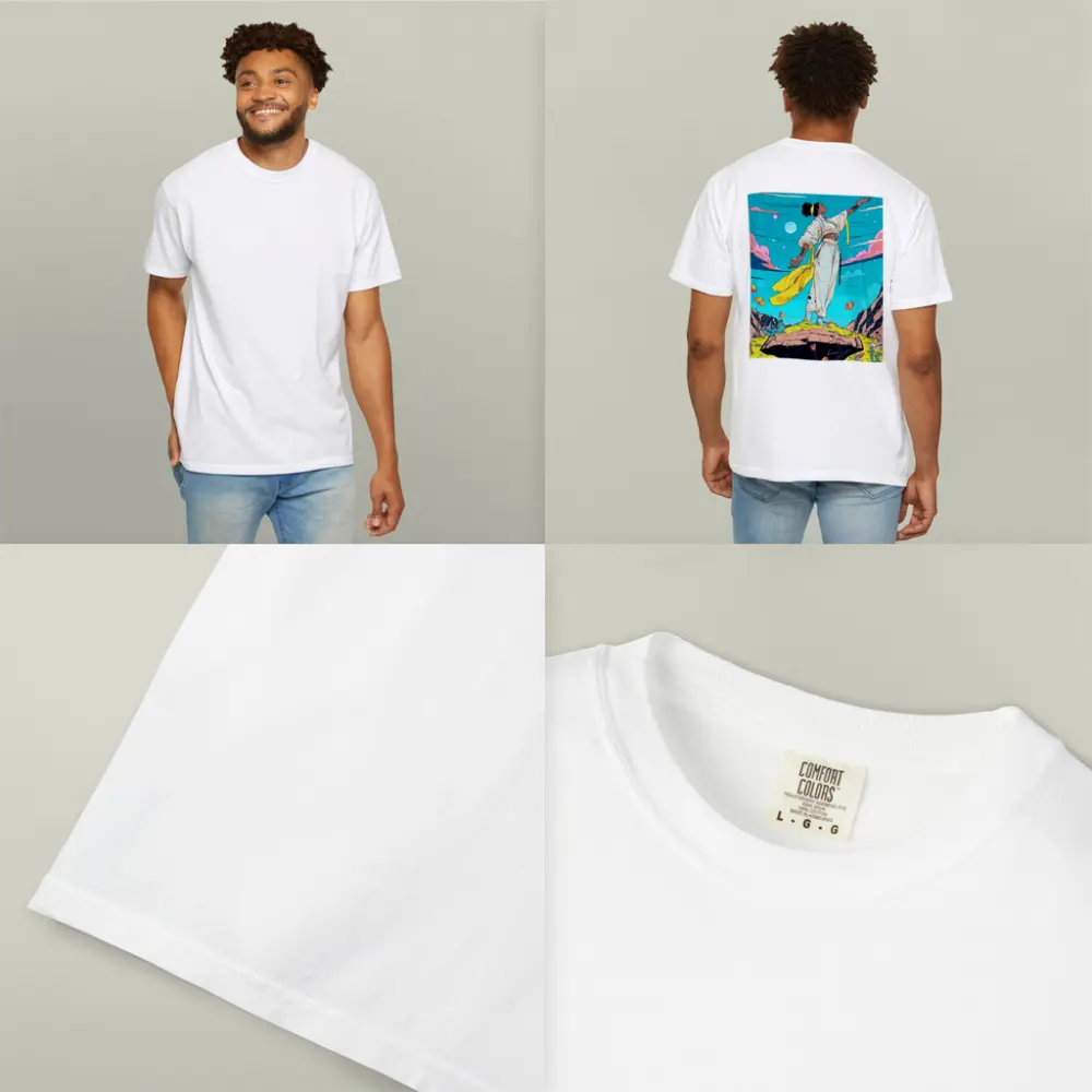 Black Woman Standing Sky Comic Art Style – T-Shirts