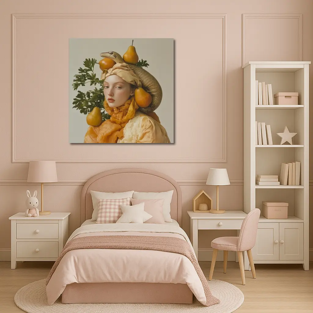 Woman With Lizard Pears Surreal Fashion Portrait – Wall Art