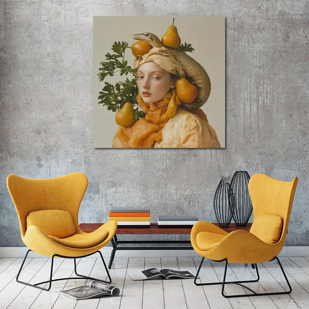 Woman With Lizard Pears Surreal Fashion Portrait – Wall Art