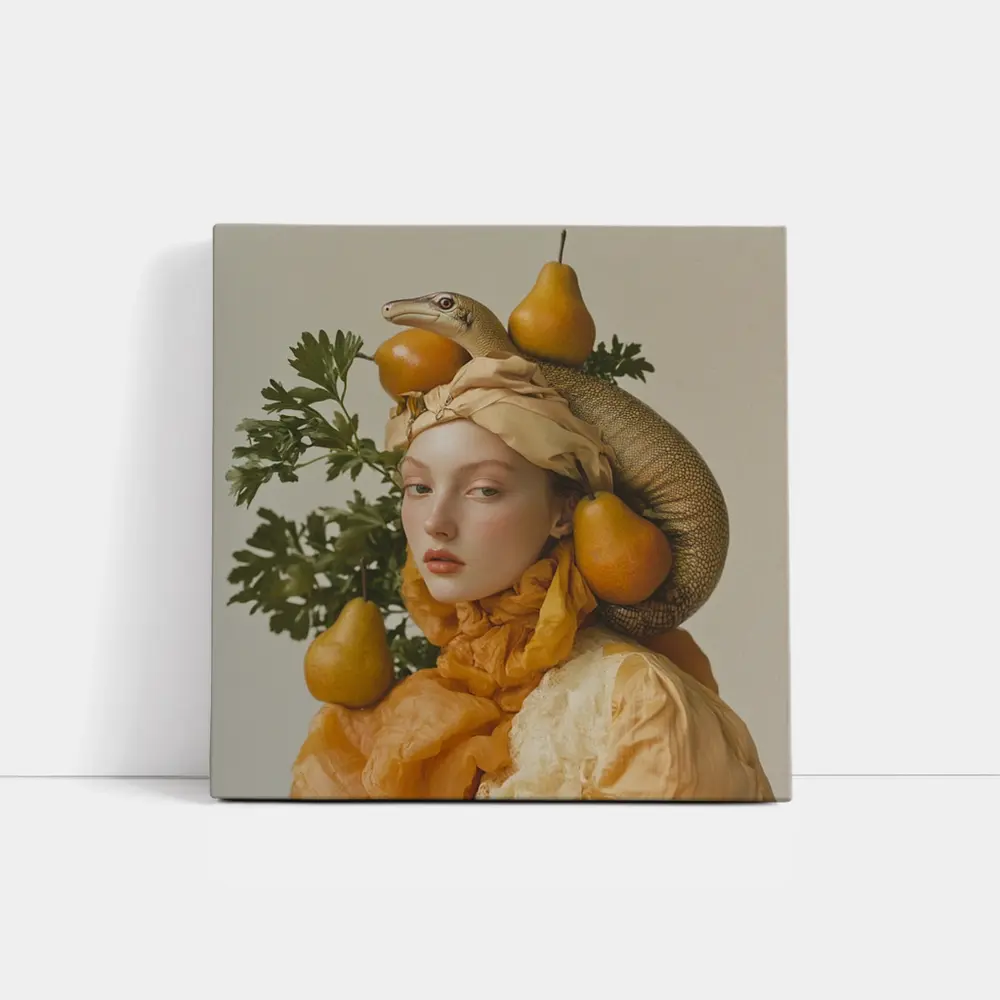 Woman With Lizard Pears Surreal Fashion Portrait – Wall Art