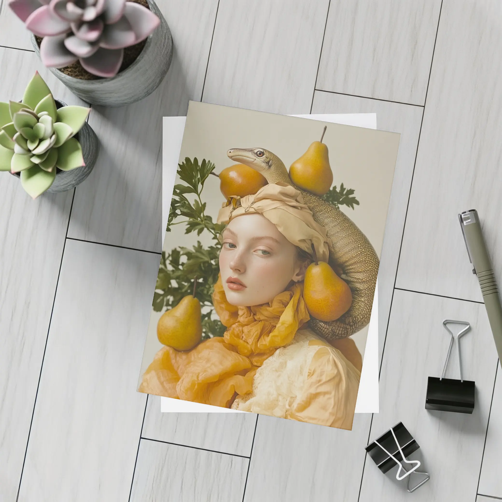 Woman With Lizard Pears Surreal Fashion Portrait – Postcards