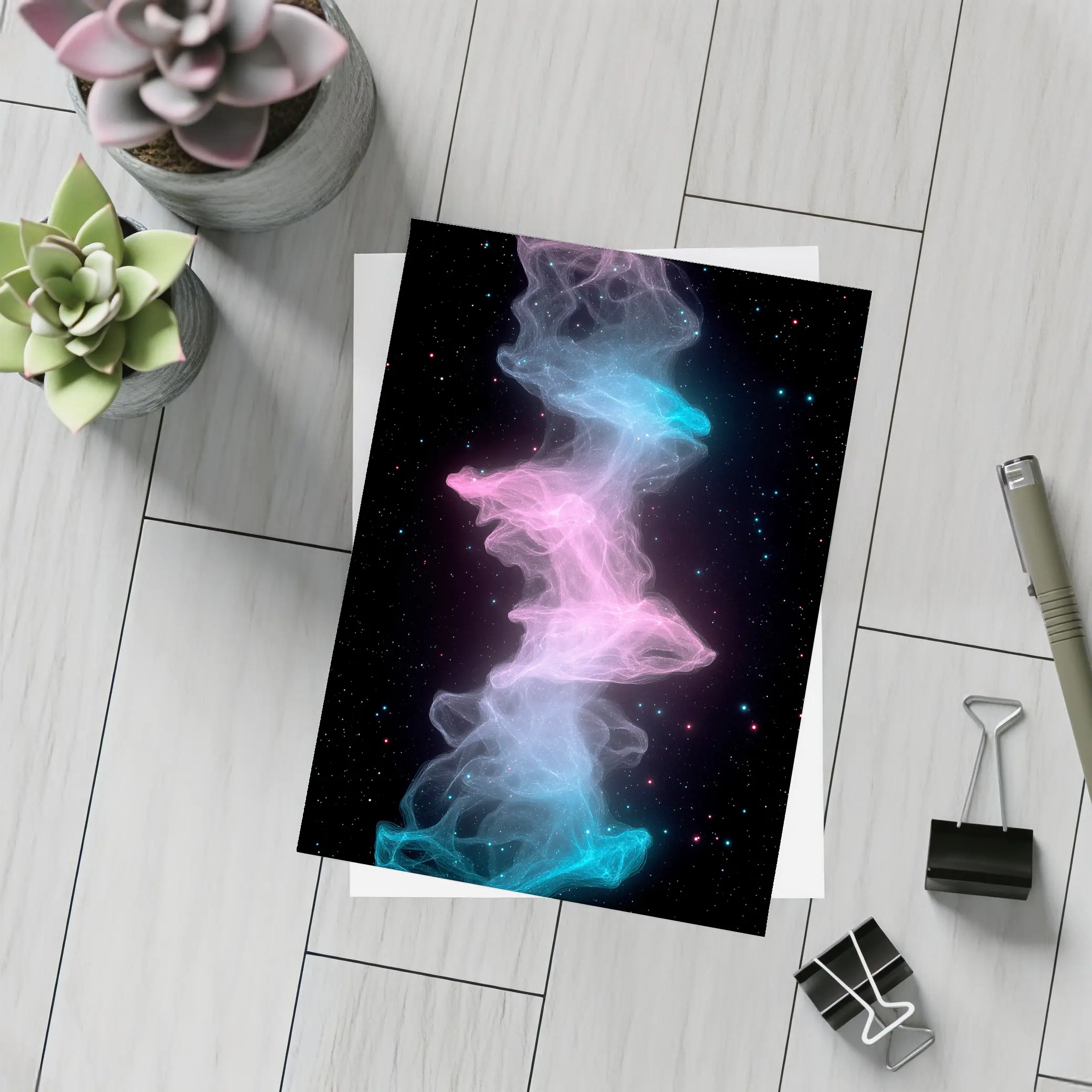 Pink Blue Nebula Smoke Galaxy Space Art – Postcards