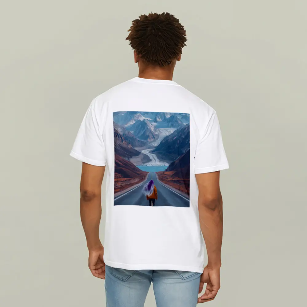 Girl Skateboarding Road Toward Snowy Mountains – T-Shirts
