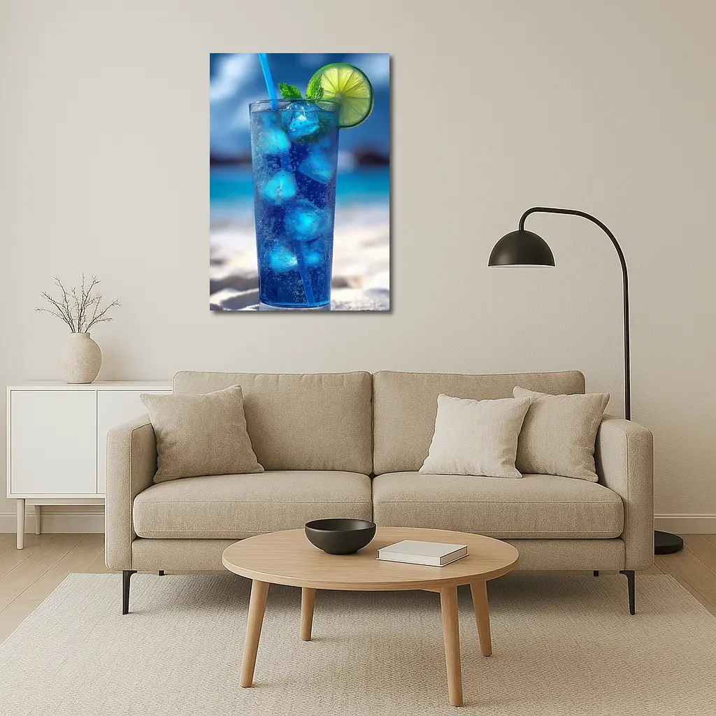 Blue Cocktail With Lime On Beach – Wall Art