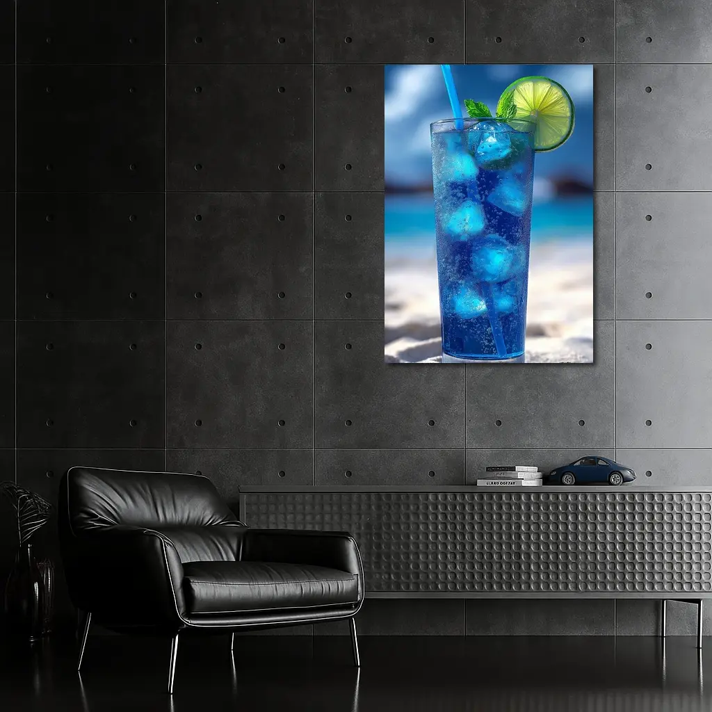 Blue Cocktail With Lime On Beach – Wall Art