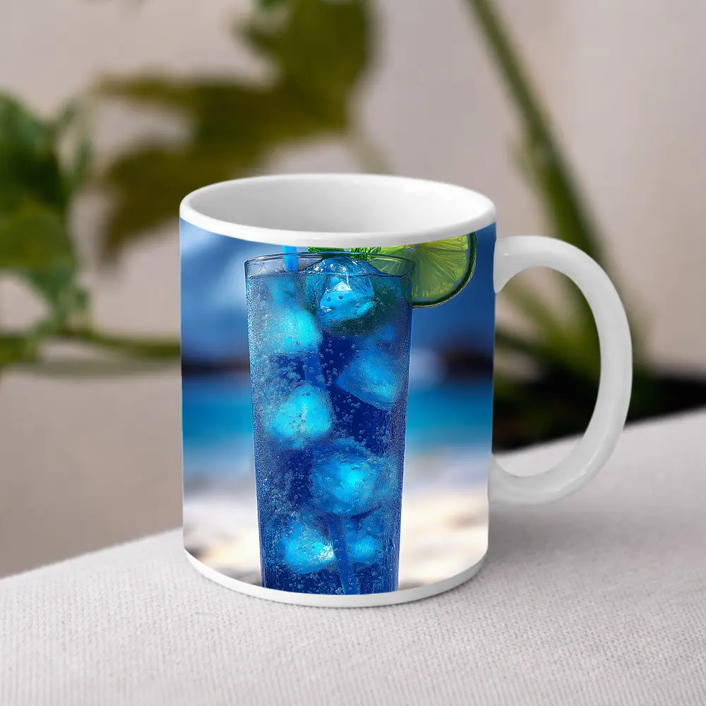Blue Cocktail With Lime On Beach – Mugs