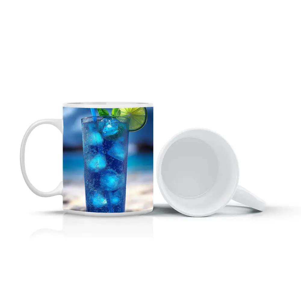 Blue Cocktail With Lime On Beach – Mugs
