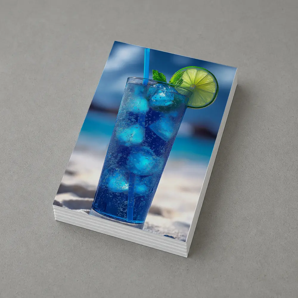 Blue Cocktail With Lime On Beach – Postcards
