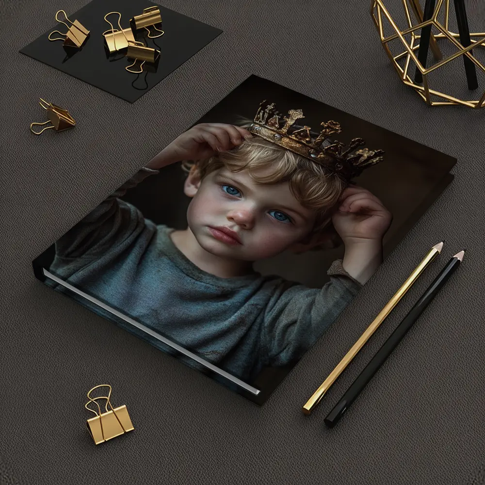 Young Boy Placing Crown Dark Background – Notebooks