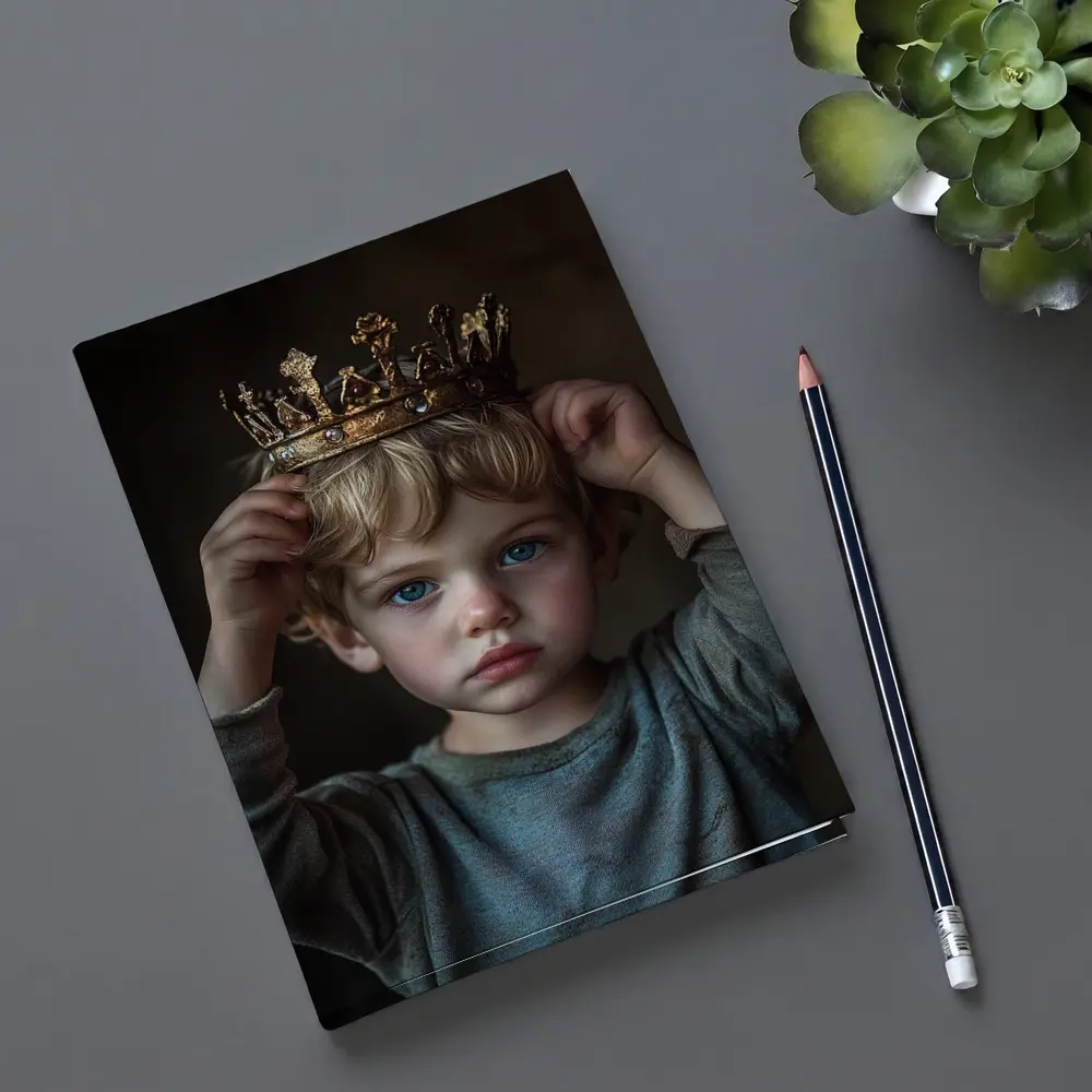 Young Boy Placing Crown Dark Background – Notebooks