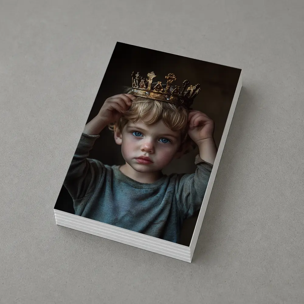 Young Boy Placing Crown Dark Background – Postcards