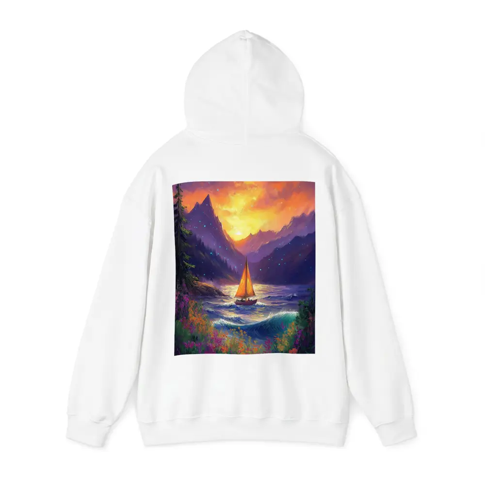 Sailboat Mountain Lake Oil Painting Art – Hoodies