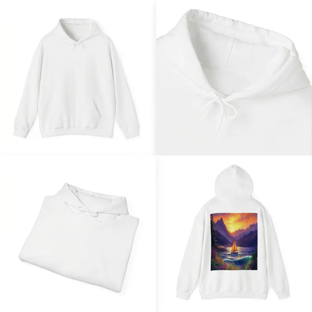 Sailboat Mountain Lake Oil Painting Art – Hoodies