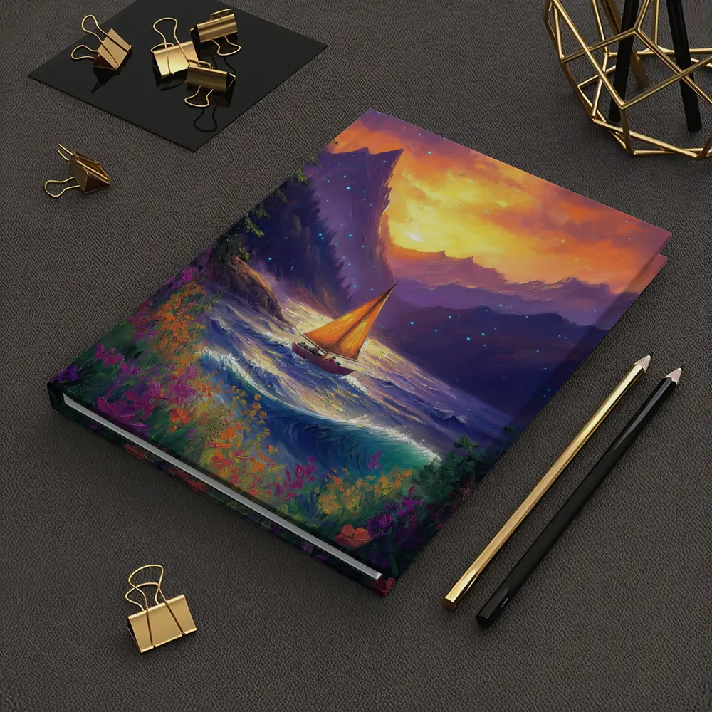 Sailboat Mountain Lake Oil Painting Art – Notebooks