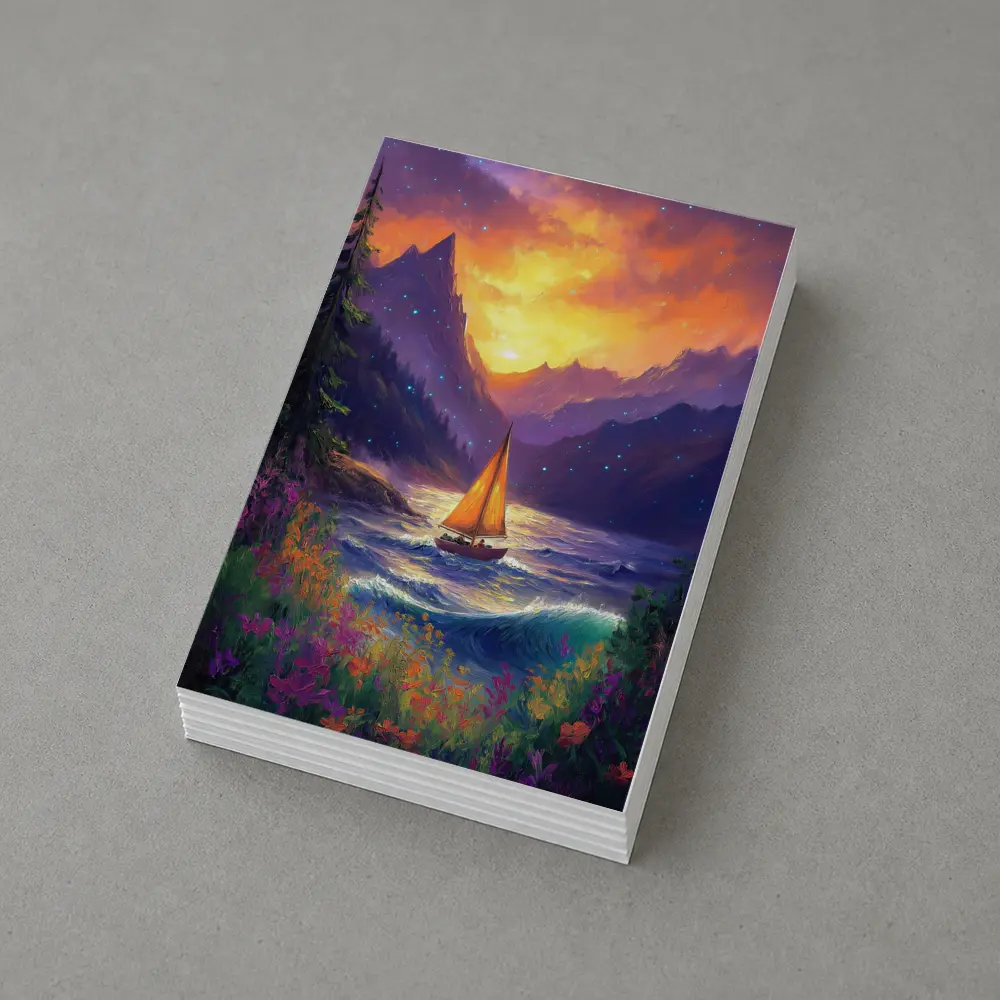 Sailboat Mountain Lake Oil Painting Art – Postcards