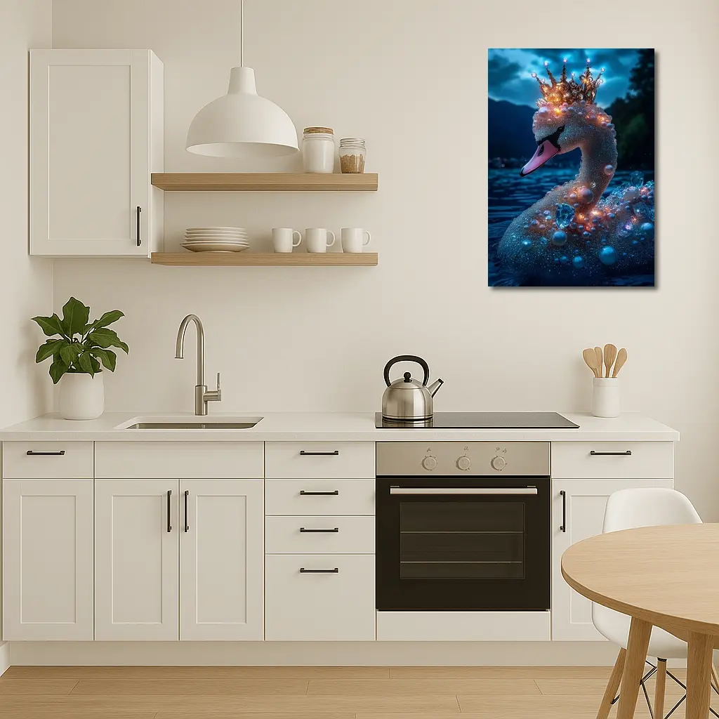 Royal Swan Crown Pearls Blue Night Lake – Wall Art
