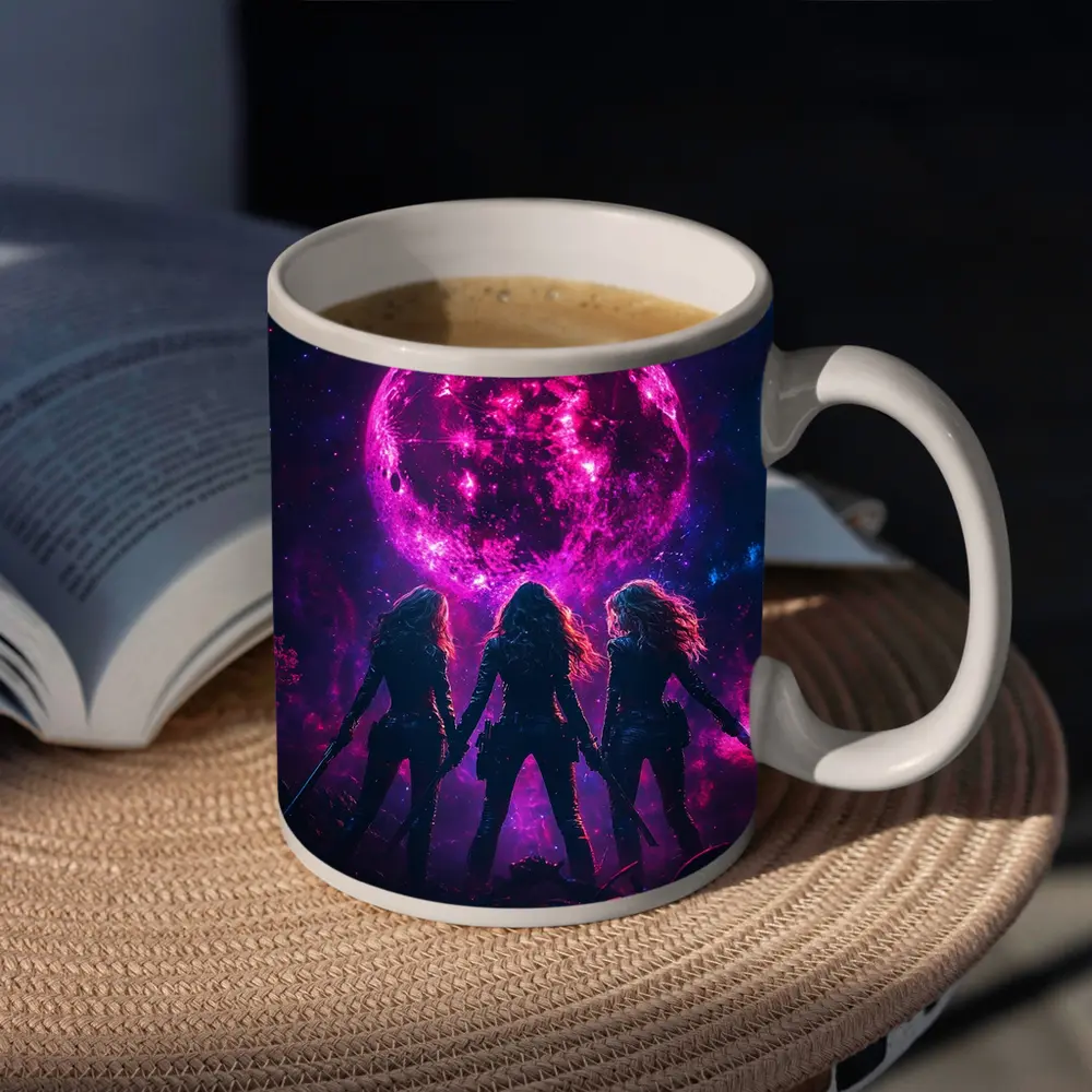 Three Warrior Women Neon Pink Moon – Mugs