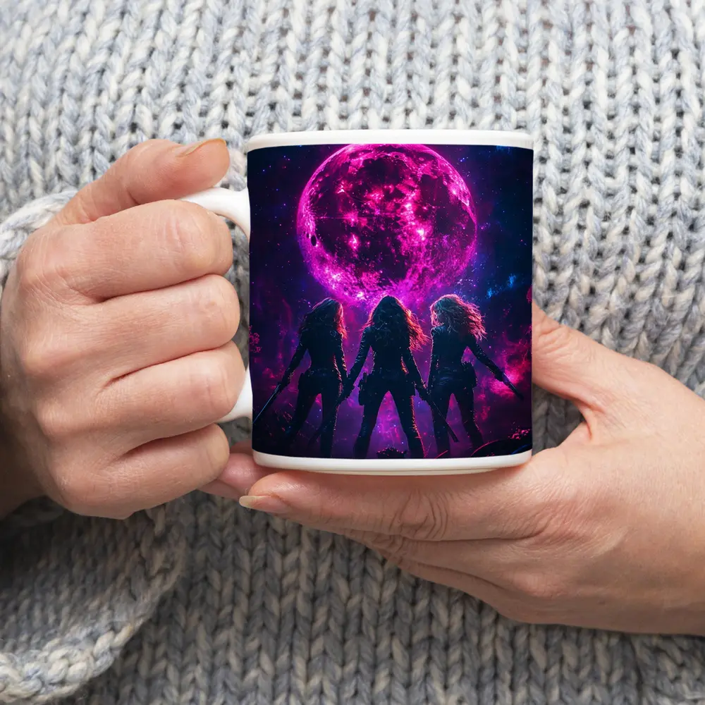 Three Warrior Women Neon Pink Moon – Mugs