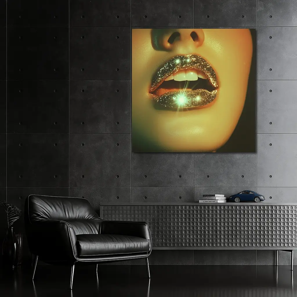 Gold Glitter Lips Close Up Portrait – Wall Art