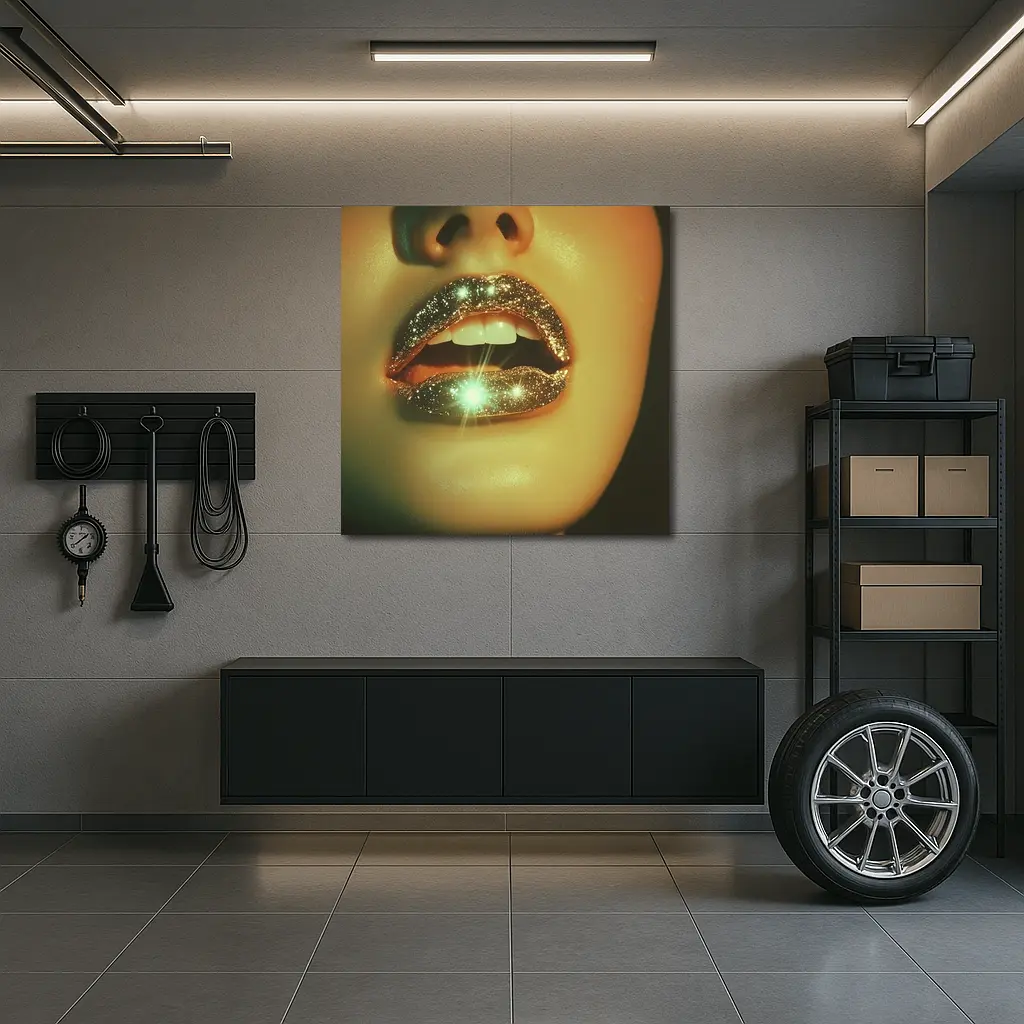 Gold Glitter Lips Close Up Portrait – Wall Art