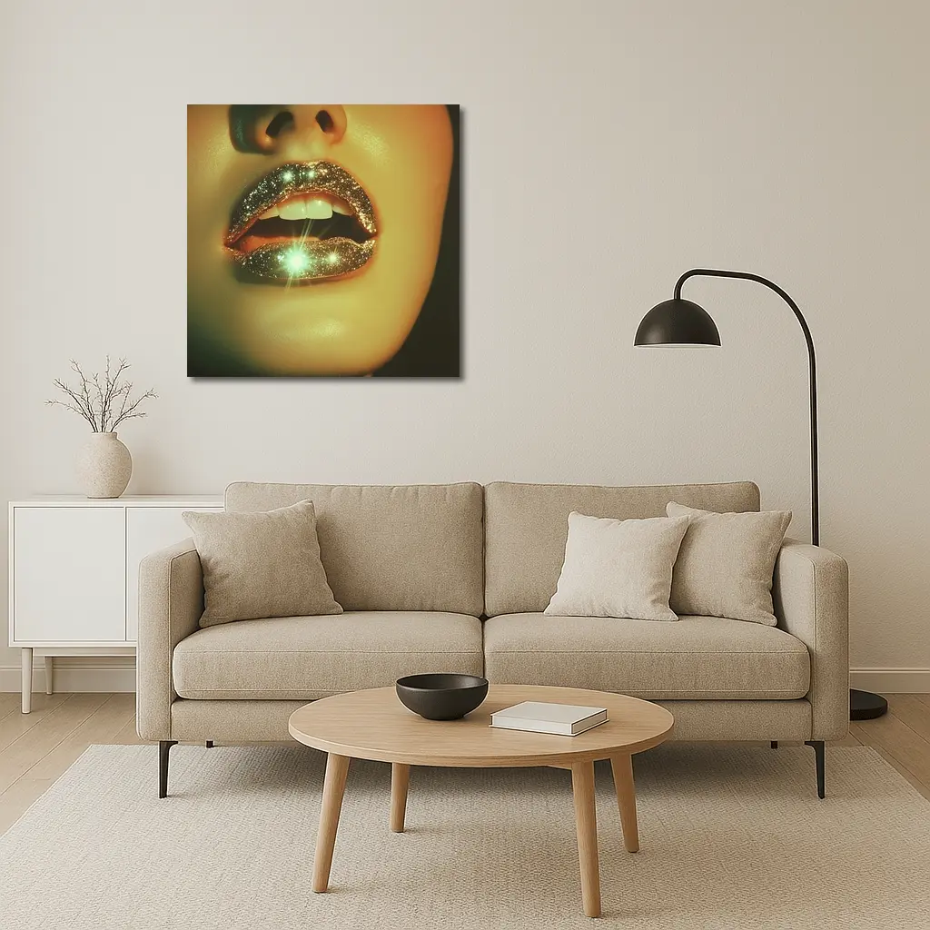 Gold Glitter Lips Close Up Portrait – Wall Art
