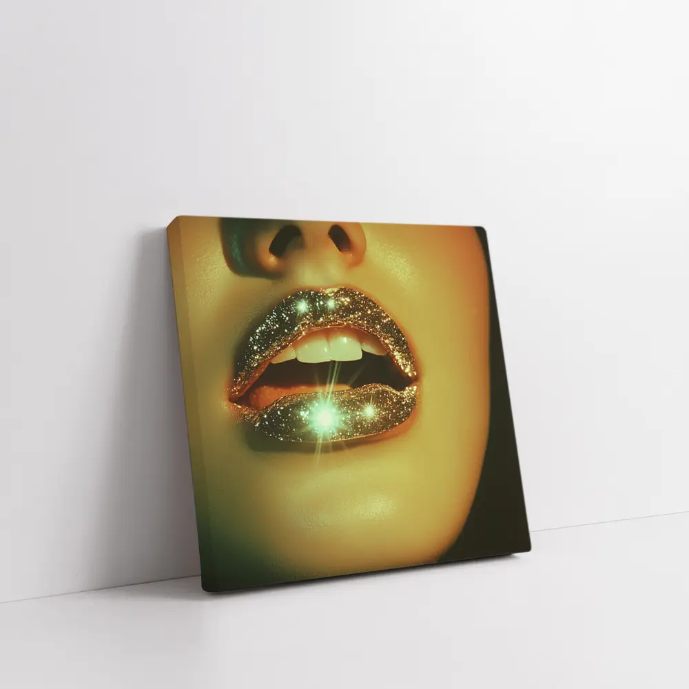 Gold Glitter Lips Close Up Portrait – Wall Art