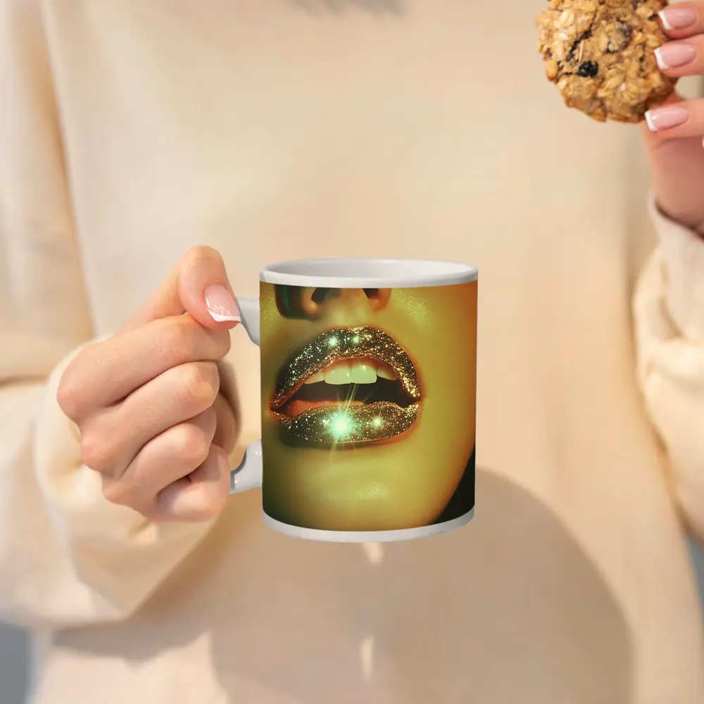Gold Glitter Lips Close Up Portrait – Mugs