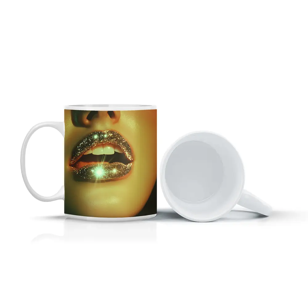 Gold Glitter Lips Close Up Portrait – Mugs