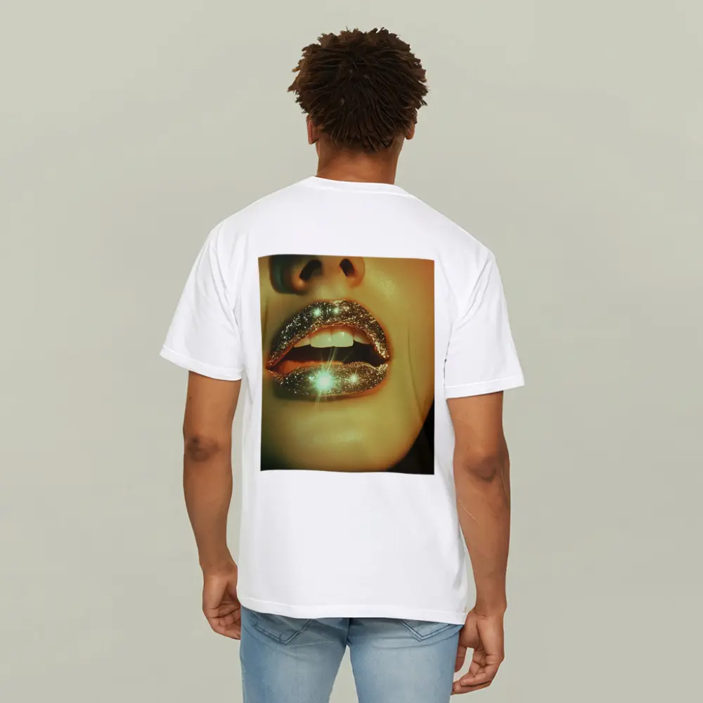 Gold Glitter Lips Close Up Portrait – T-Shirts
