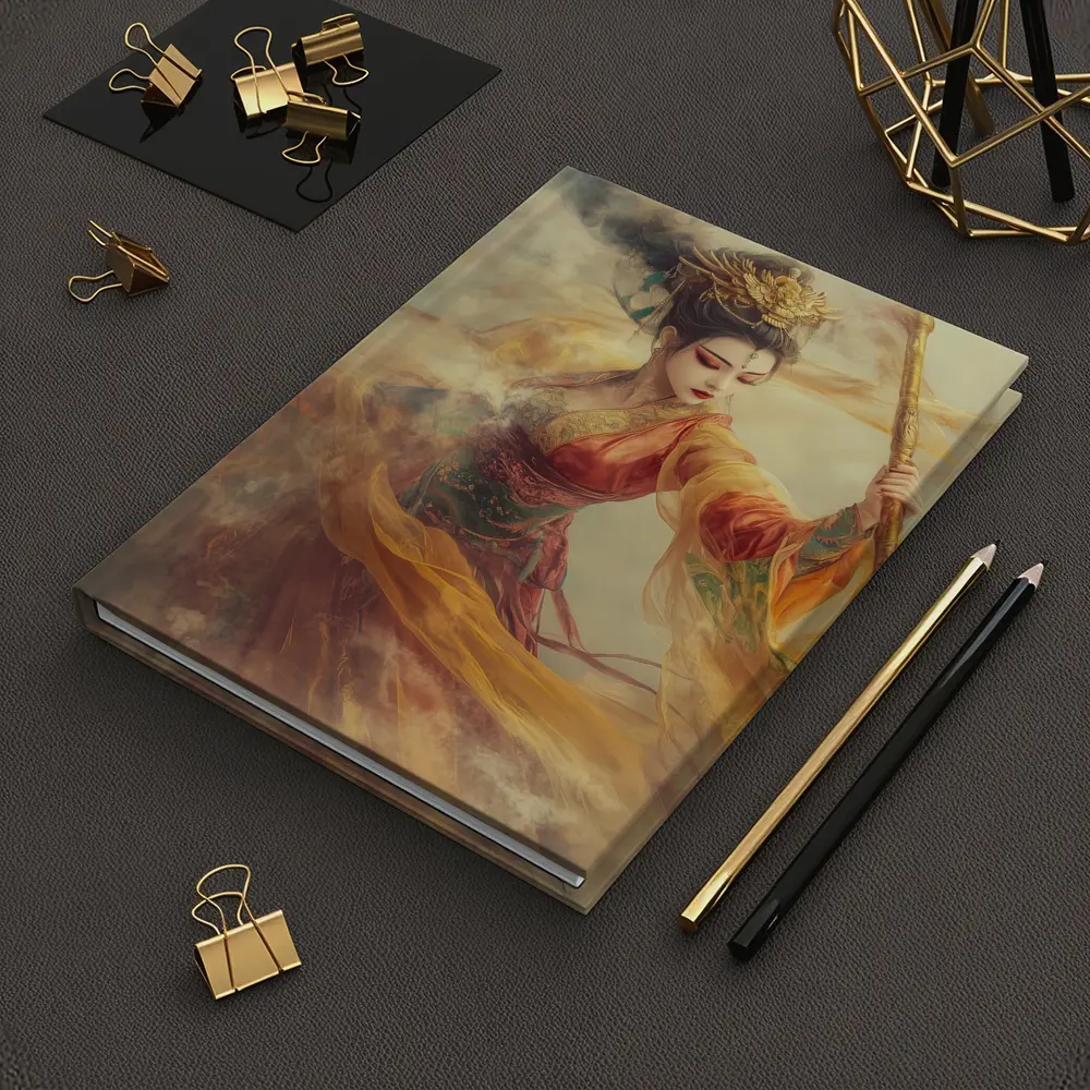 Chinese Warrior Goddess Golden Dragon Staff Art – Notebooks