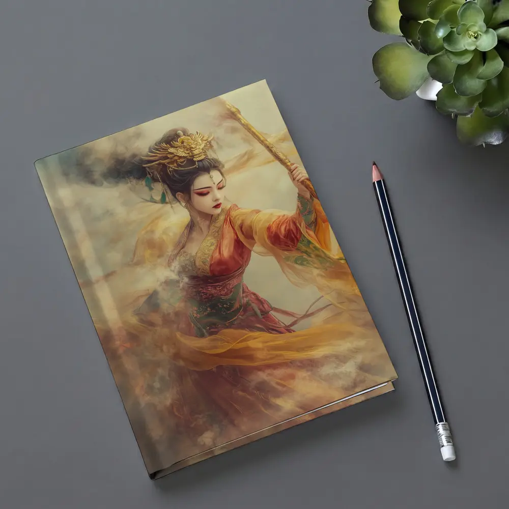 Chinese Warrior Goddess Golden Dragon Staff Art – Notebooks