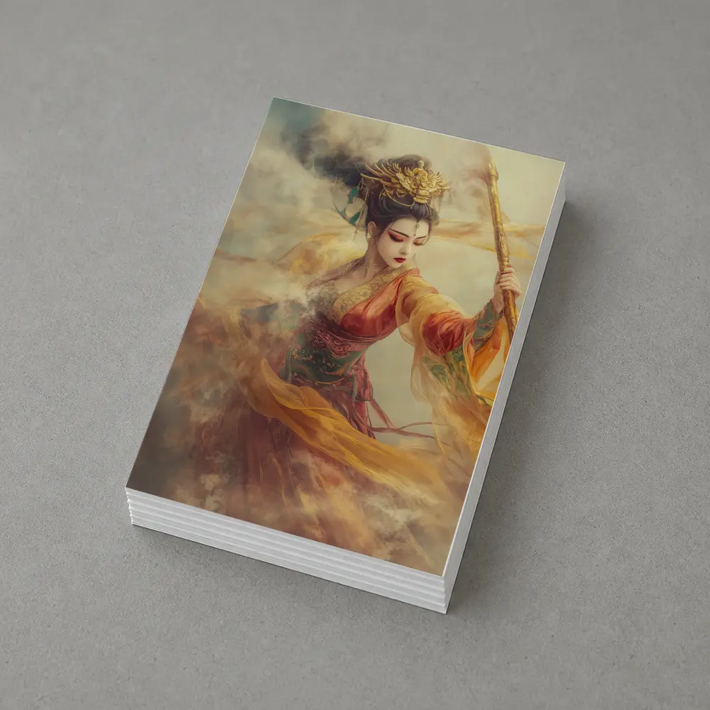 Chinese Warrior Goddess Golden Dragon Staff Art – Postcards